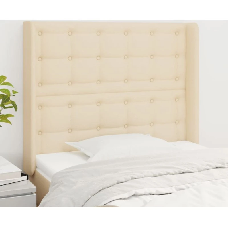 vidaXL sengegavl med kanter 103x16x118/128 cm stof creme