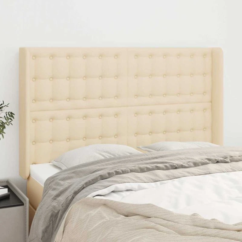 vidaXL sengegavl med kanter 147x16x118/128 cm creme