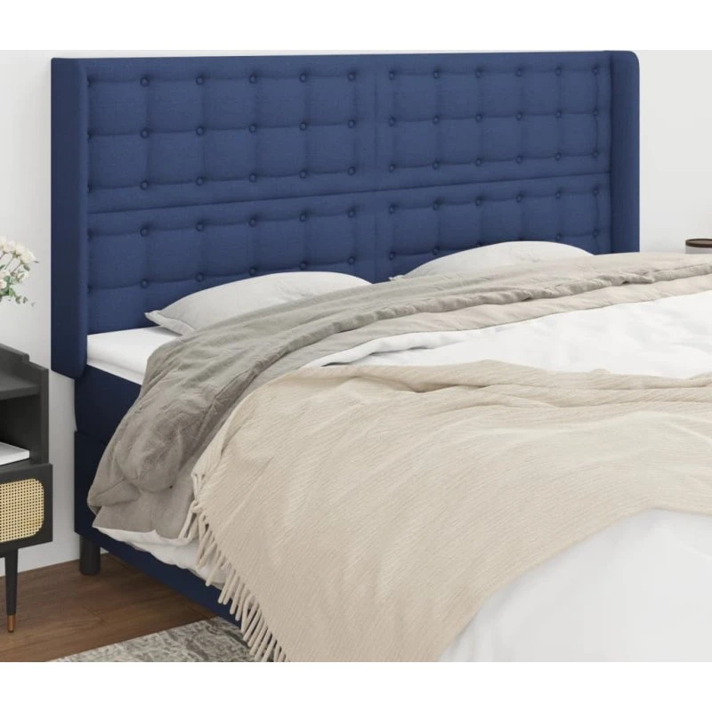 vidaXL sengegavl med kanter 203x16x118/128 cm stof blå