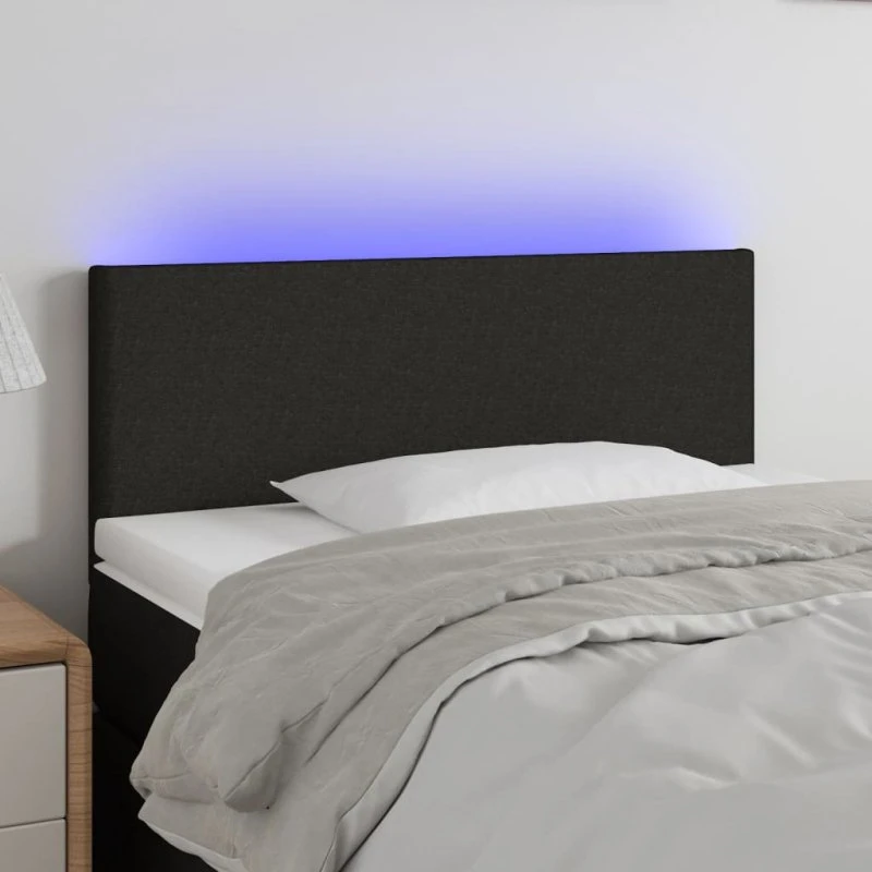 vidaXL sengegavl med LED-lys 100x5x78/88 cm, stof, sort