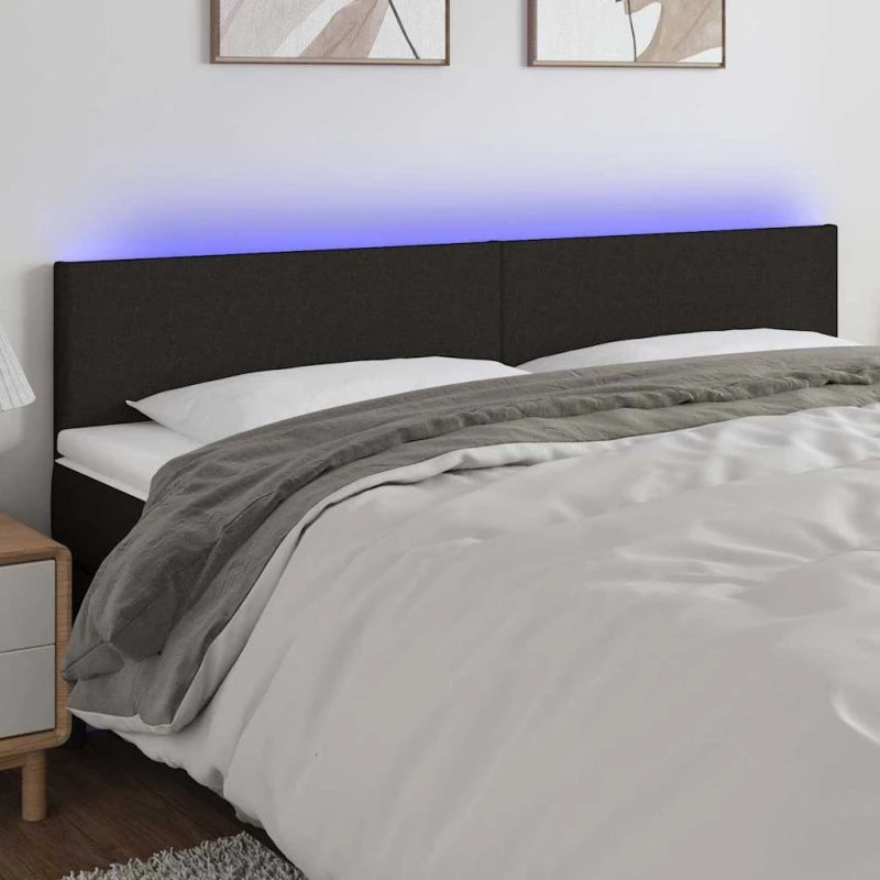 vidaXL sengegavl med LED 160x5x78/88 cm stof, sort