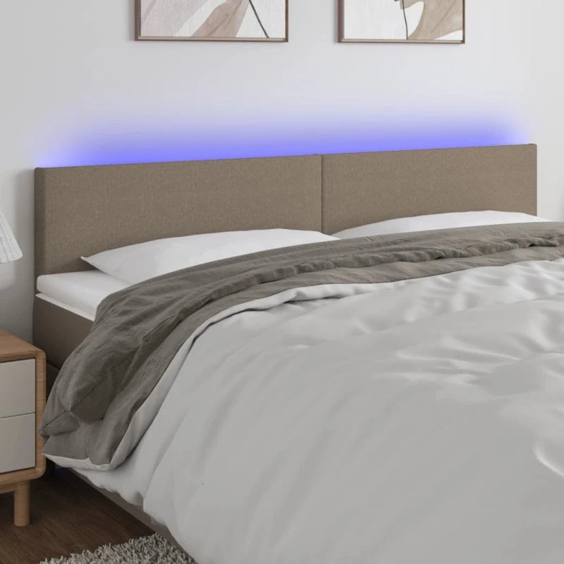 vidaXL sengegavl med LED-lys 160x5x78/88 cm stof gråbrun
