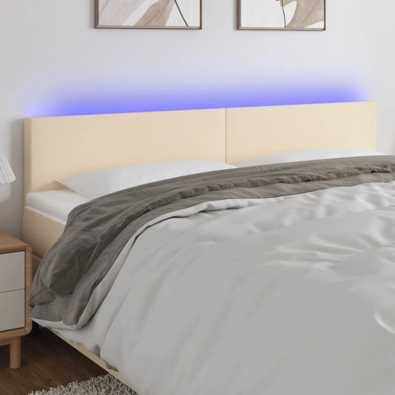 vidaXL sengegavl med LED-lys 200x5x78/88 cm stof creme