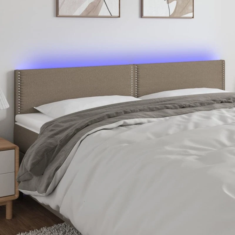 vidaXL sengegavl med LED 200x5x78/88 cm stof gråbrun