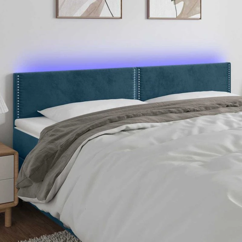 vidaXL sengegavl i fløjl med LED 160x5x78/88 cm mørkeblå