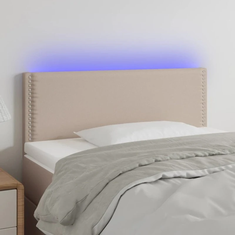 vidaXL sengegavl med LED 80x5x78/88 cm kunstlæder cappuccino