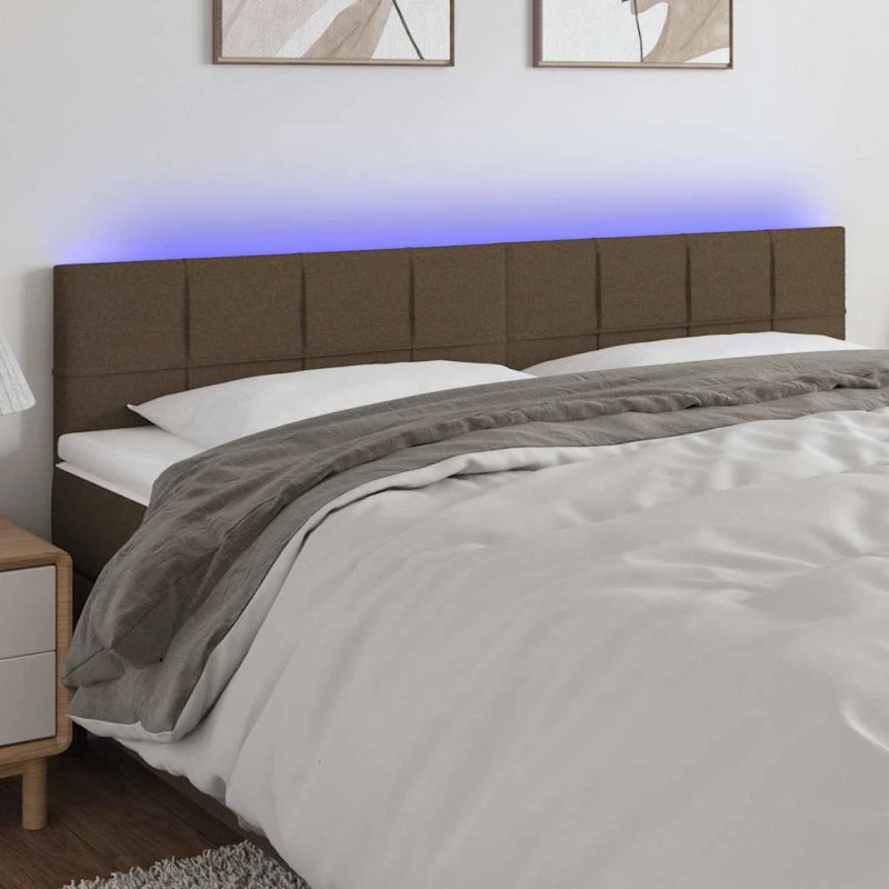 vidaXL sengegavl med LED 200x5x78/88 cm stof mørkebrun