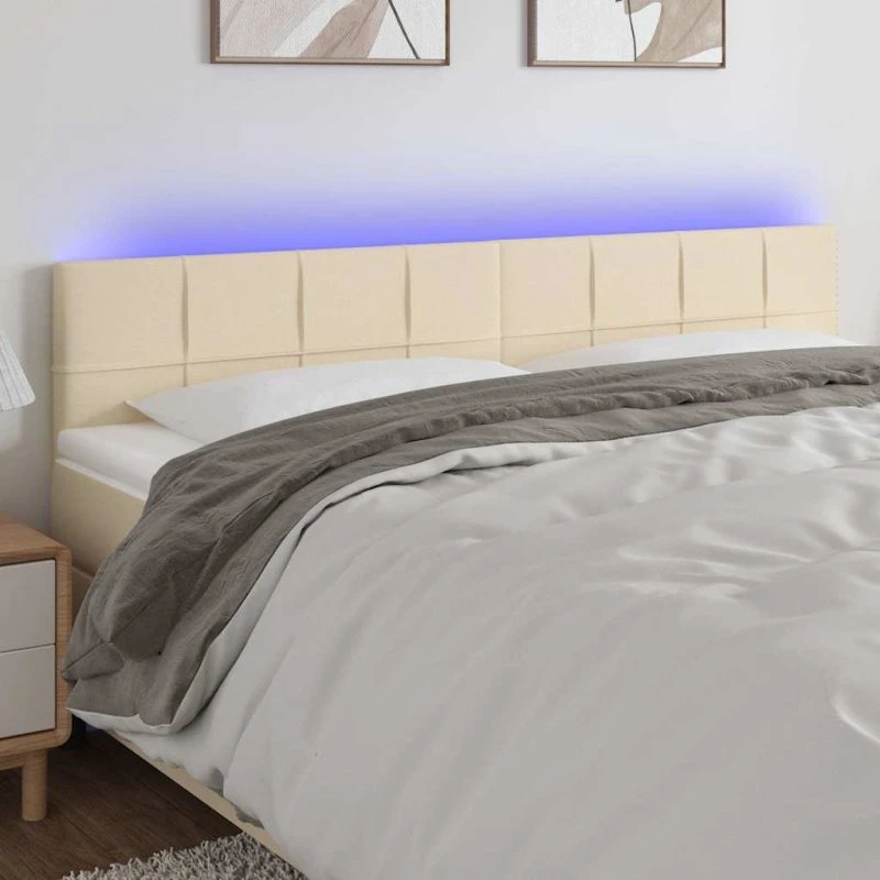 vidaXL sengegavl med LED 200x5x78/88 cm stof creme