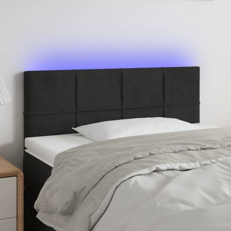 vidaXL sengegavl med LED 80x5x78/88 cm velour sort