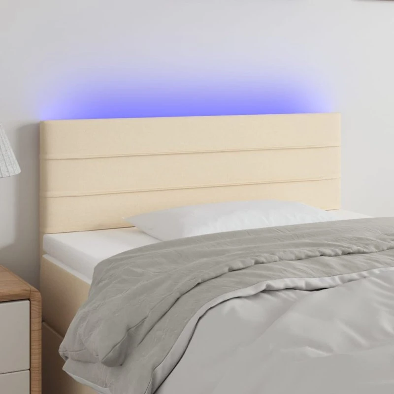 vidaXL sengegavl med LED-lys 80x5x78/88 cm stof creme