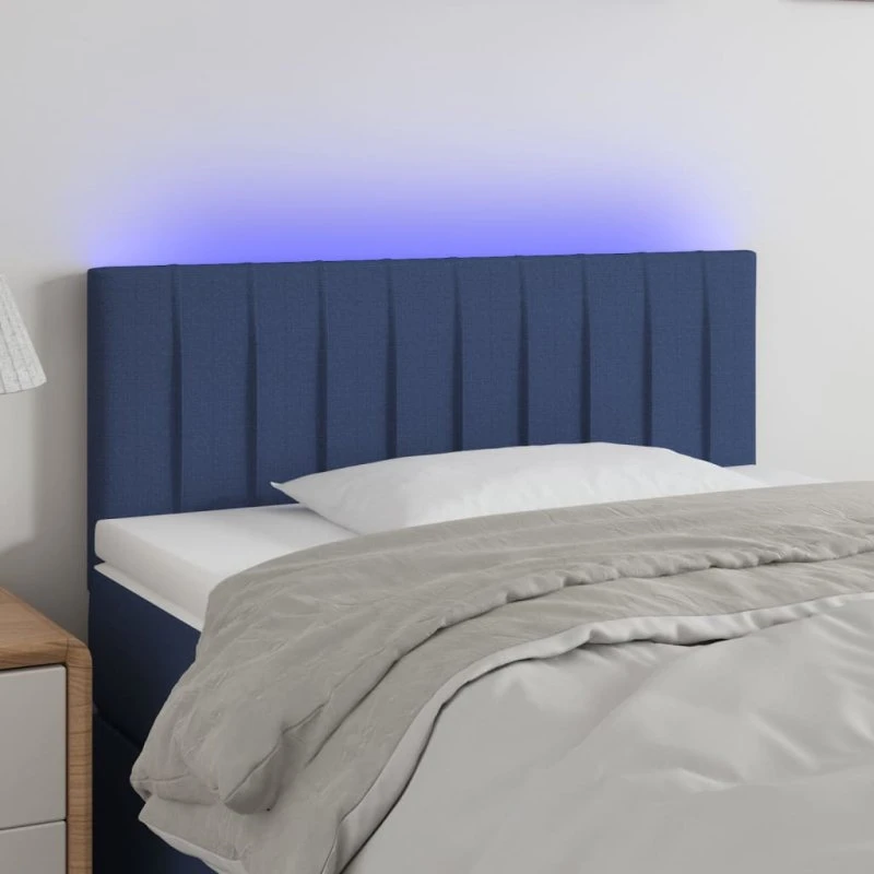 vidaXL sengegavl med LED-lys stof blå 80x5x78/88 cm