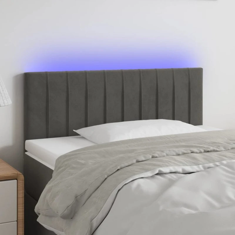 vidaXL Sengegavl med LED-lys 100x5x78/88 cm fløjl mørkegrå