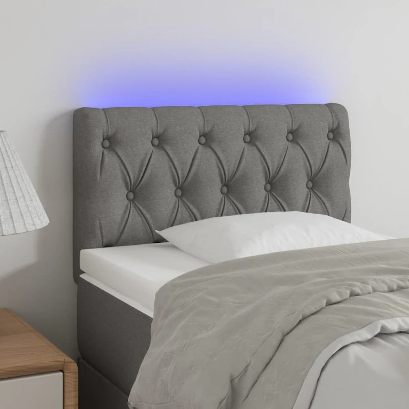 vidaXL sengegavl med LED-lys 80x7x78/88 cm stof lysegrå