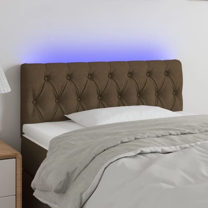 vidaXL Sengegavl med LED-lys 90x7x78/88 cm stof mørkebrun