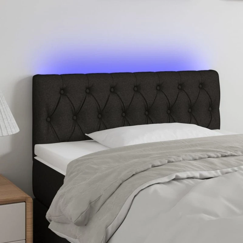 vidaXL Sengegavl med LED-lys 100x7x78/88 cm stof sort