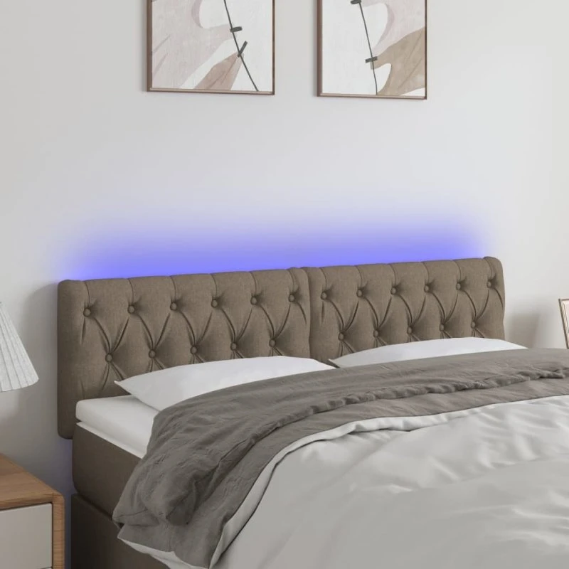 vidaXL Sengegavl med LED-lys 144x7x78/88 cm stof gråbrun