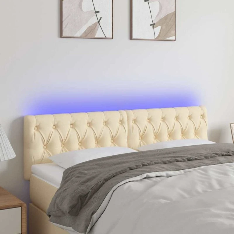 vidaXL sengegavl 160x7x78/88 cm stof creme med LED