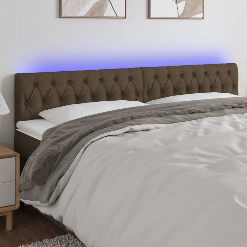 vidaXL sengegavl med LED 180x7x78/88 cm stof mørkebrun