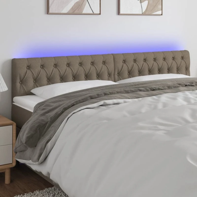 vidaXL Sengegavl med LED-lys 180x7x78/88 cm stof gråbrun