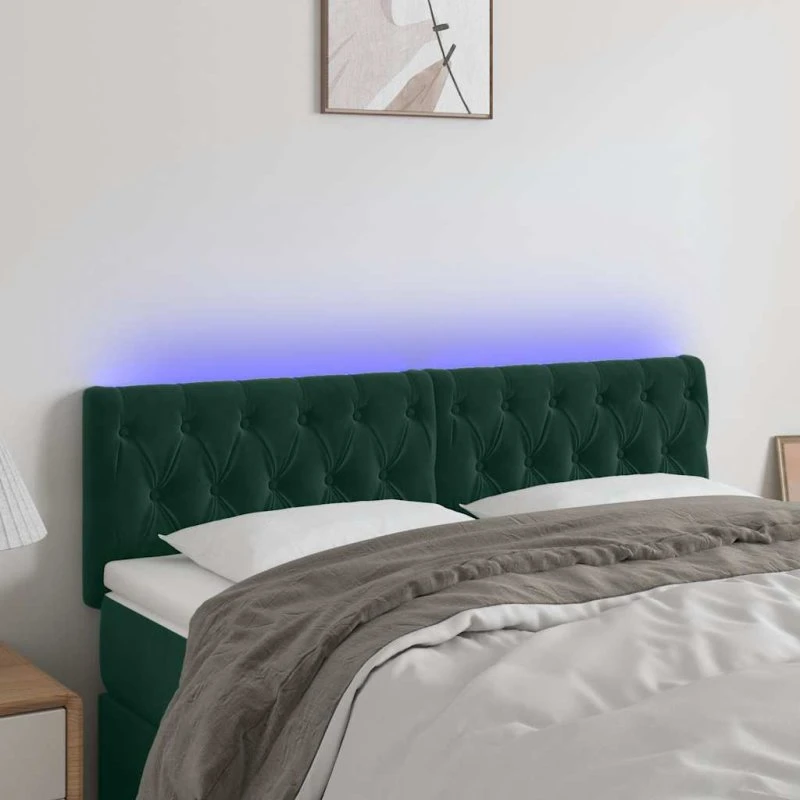 vidaXL sengegavl med LED 160x7x78/88 cm velour mørkegrøn