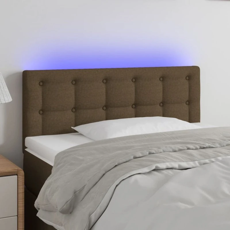 vidaXL sengegavl med LED 80x5x78/88 cm stof mørkebrun