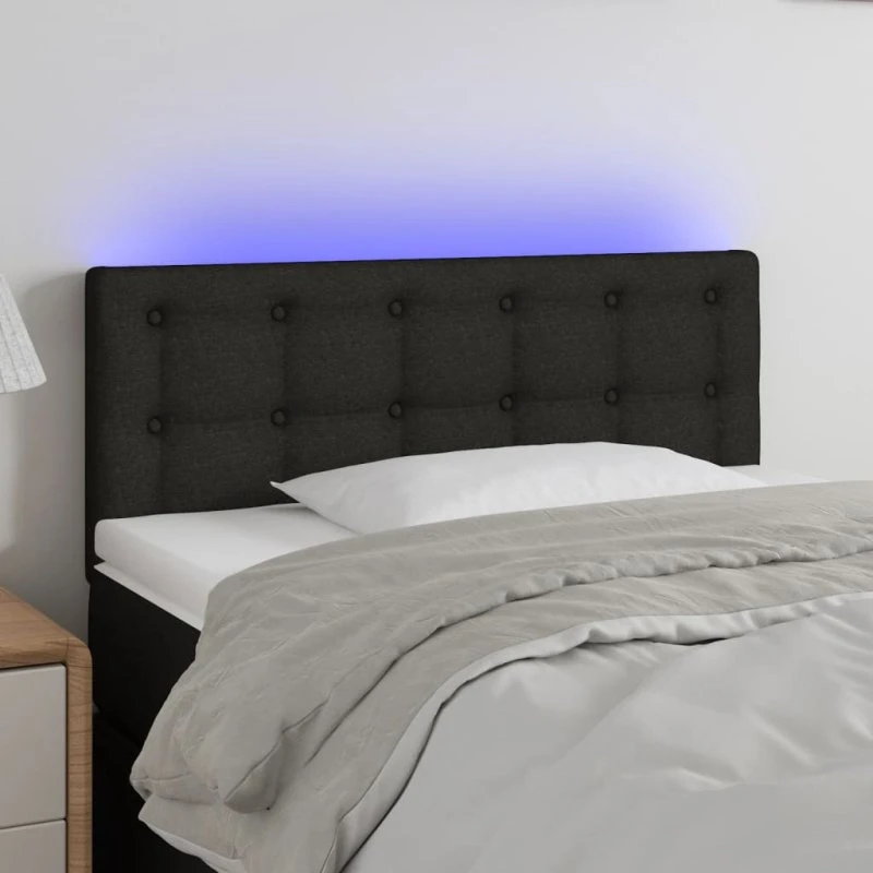 vidaXL sengegavl med LED-lys 100x5x78/88 cm, sort stof