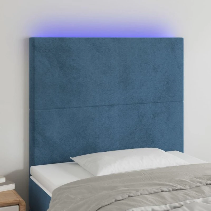 vidaXL sengegavl med LED 90x5x118/128 cm fløjl mørkeblå