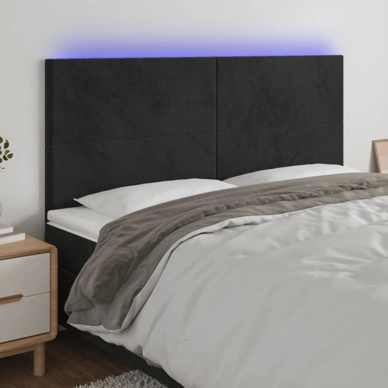 vidaXL sengegavl med LED 160x5x118/128 cm fløjl sort