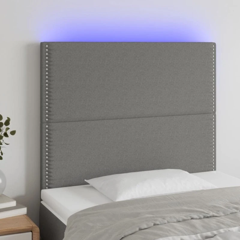 vidaXL sengegavl med LED-lys 80x5x118/128 cm stof mørkegrå
