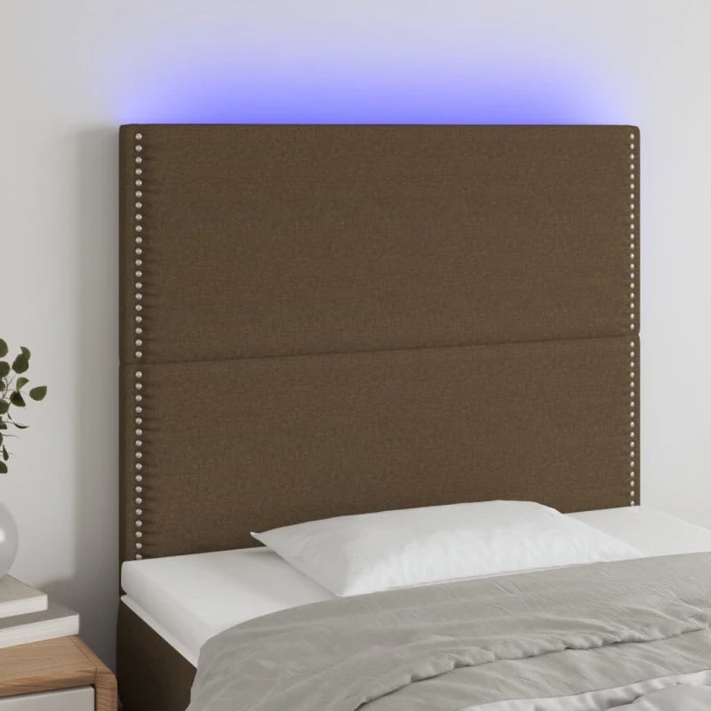 vidaXL Sengegavl med LED-lys 100x5x118/128 cm mørkebrun