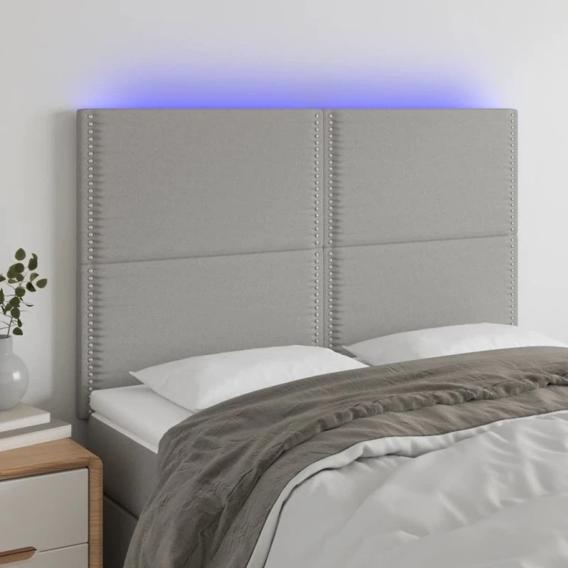 vidaXL Sengegavl med LED-lys 144x5x118/128 cm stof lysegrå