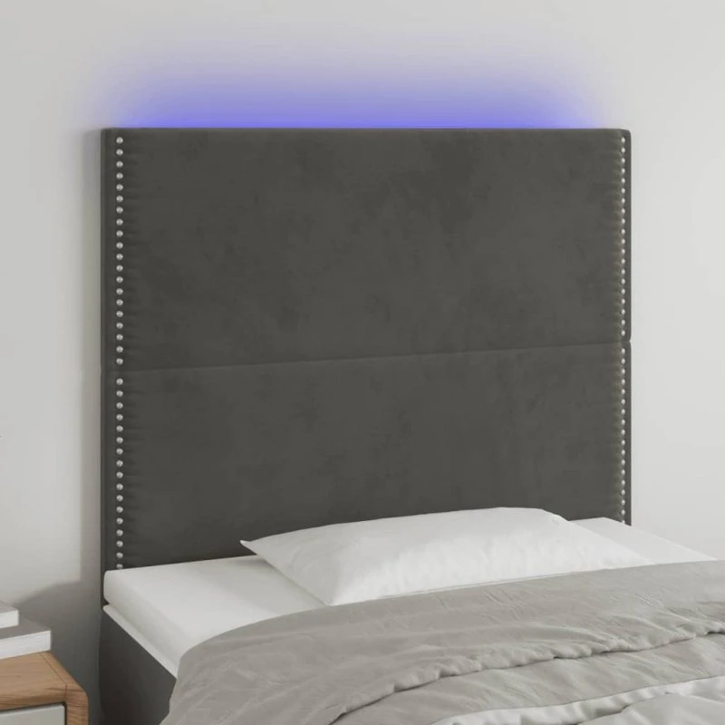 vidaXL Sengegavl med LED 80x5x118/128 cm fløjl mørkegrå