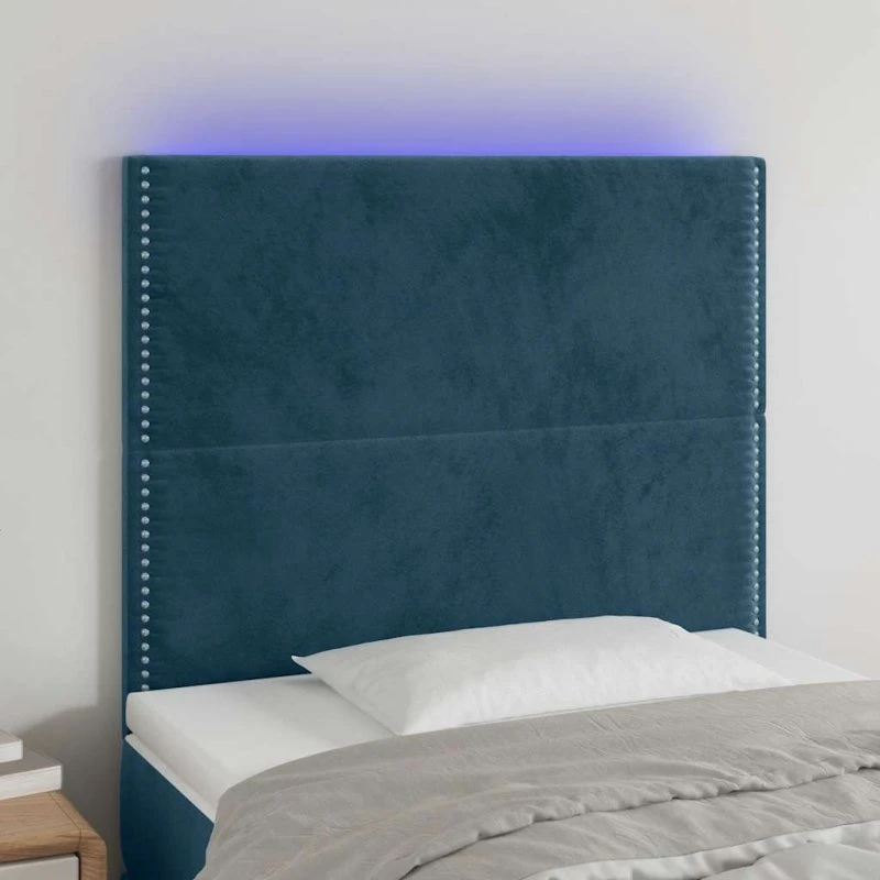 vidaXL sengegavl med LED-lys 80x5x118/128 cm fløjl mørkeblå