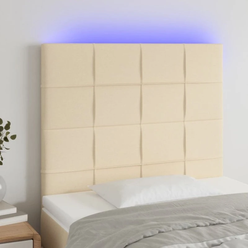 vidaXL sengegavl med LED-lys 80x5x118/128 cm stof creme