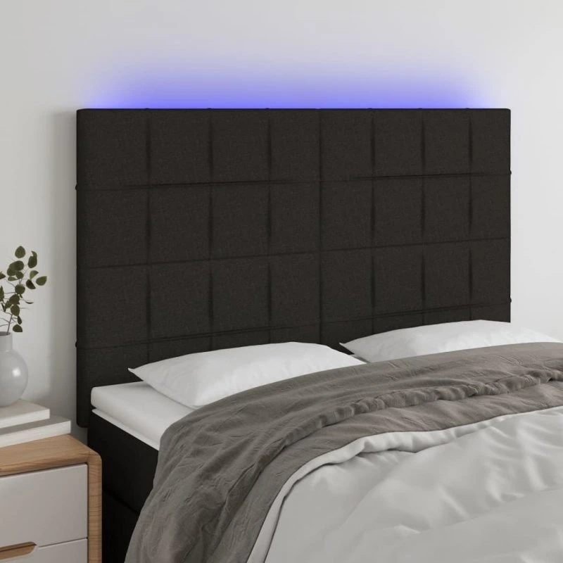 vidaXL sengegavl med LED 144x5x118/128 cm stof sort
