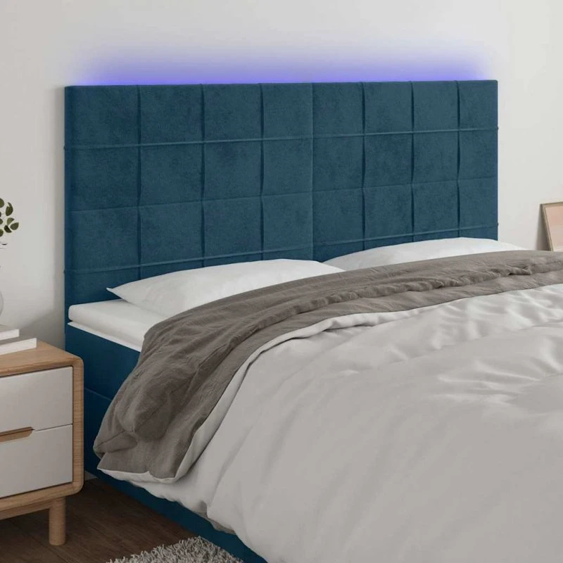 vidaXL sengegavl med LED 160x5x118/128 cm fløjl mørkeblå