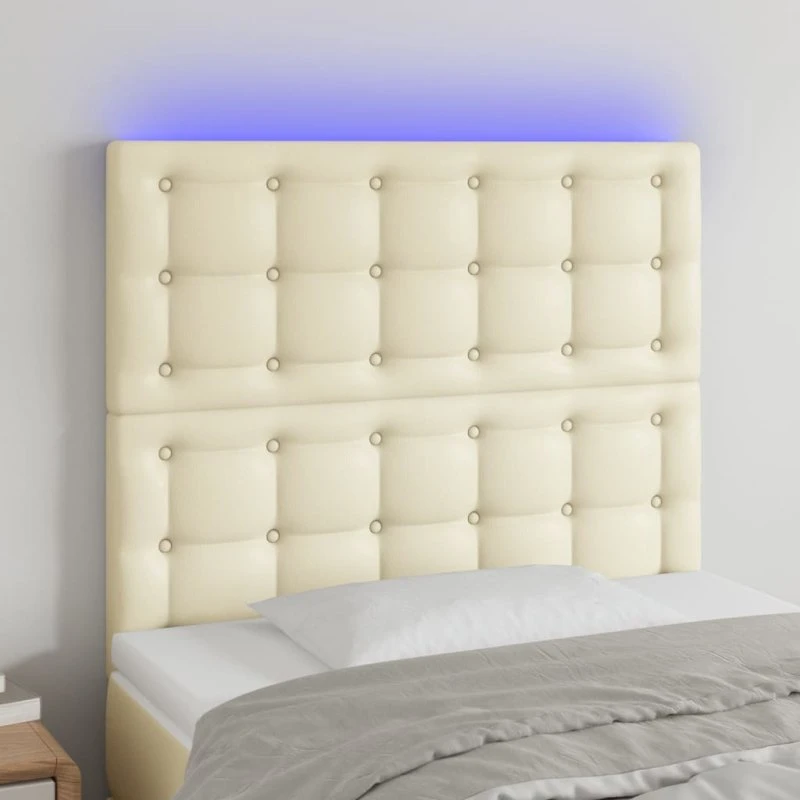 vidaXL sengegavl 100x5x118/128 cm kunstlæder creme med LED