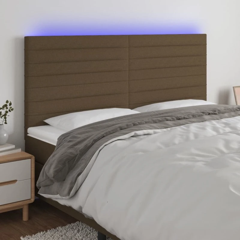 vidaXL sengegavl med LED-lys 200x5x118/128 cm stof mørkebrun