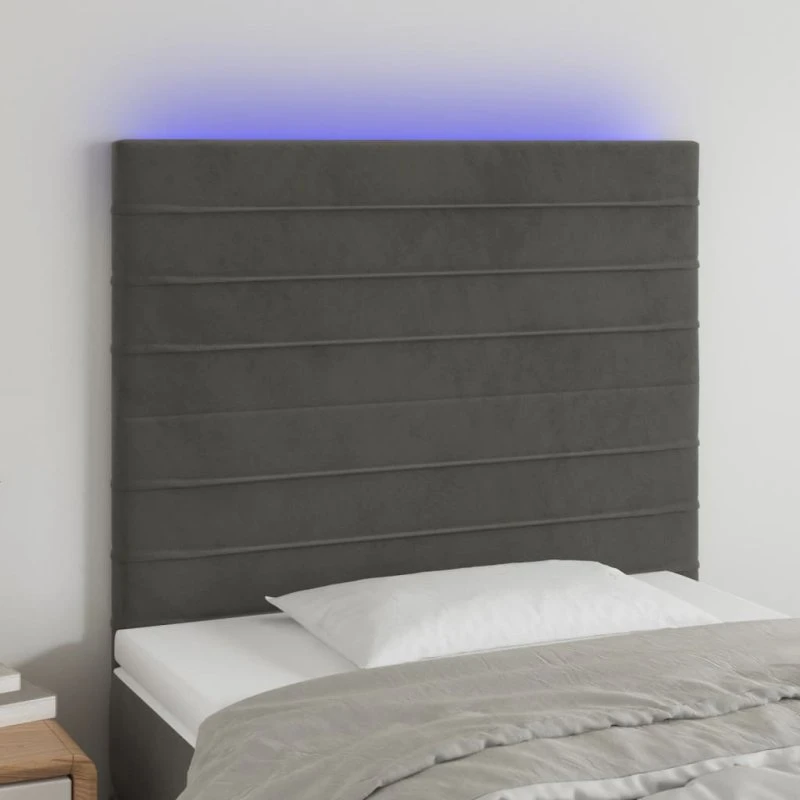 vidaXL sengegavl med LED 80x5x118/128 cm fløjl mørkegrå