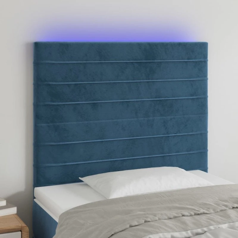 vidaXL sengegavl med LED 80x5x118/128 cm fløjl mørkeblå