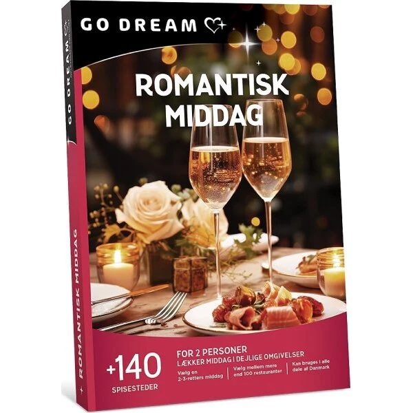 GO DREAM Romantisk middag for 2 – gavekort inkl. vin