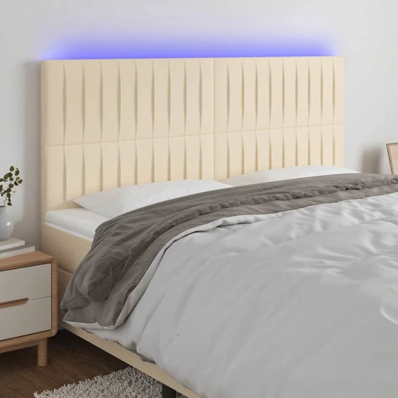vidaXL sengegavl med LED-lys 180x5x118/128 cm creme