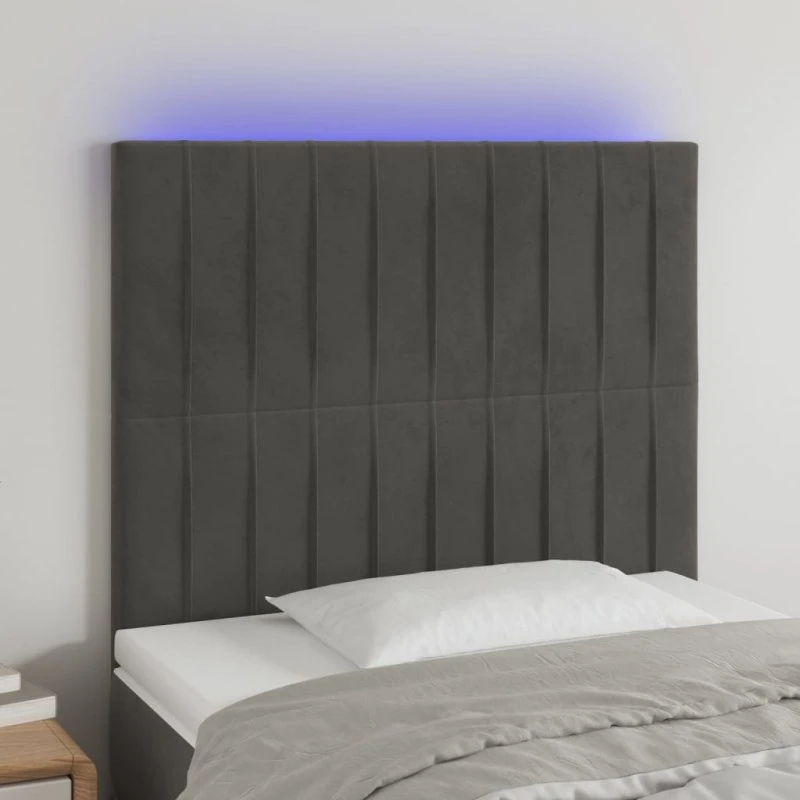 vidaXL sengegavl med LED 80x5x118/128 cm fløjl mørkegrå