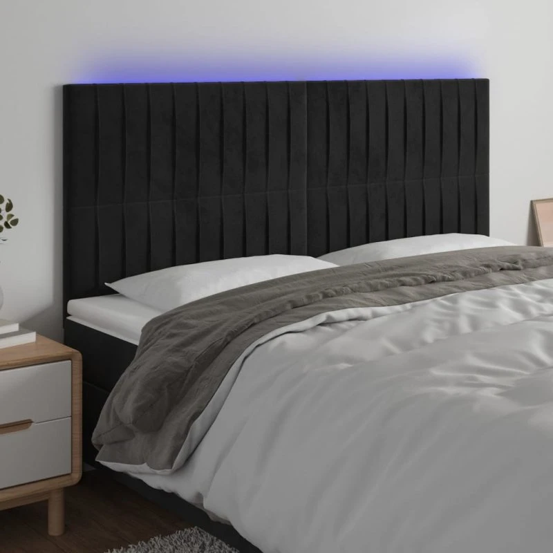 vidaXL sengegavl med LED-lys 160x5x118/128 cm fløjl sort