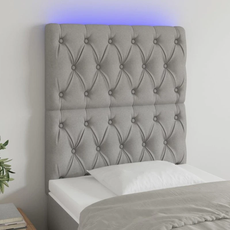 vidaXL sengegavl med LED-lys 80x7x118/128 cm lysegrå