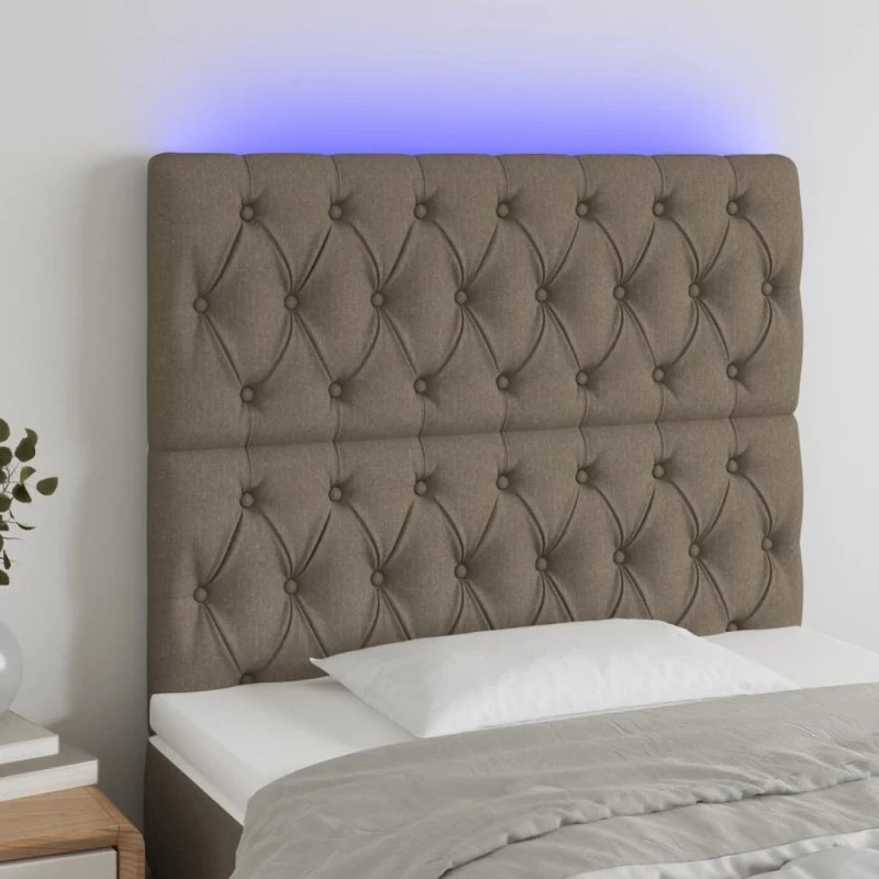 vidaXL sengegavl med LED 100x7x118/128 cm stof gråbrun