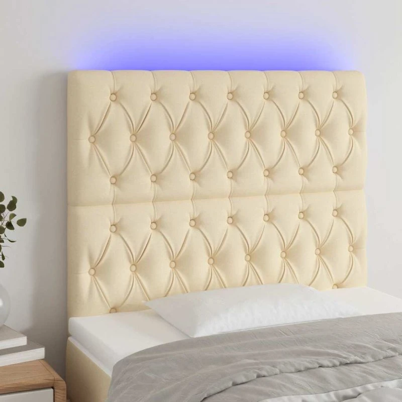vidaXL sengegavl med LED-lys 100x7x118/128 cm cremefarvet