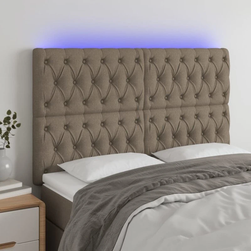 vidaXL sengegavl med LED 160x7x118/128 cm stof gråbrun