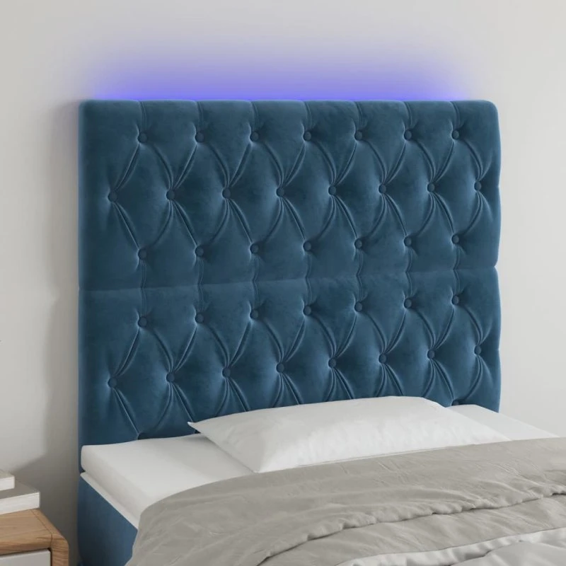 vidaXL sengegavl med LED 100x7x118/128 cm fløjl mørkeblå