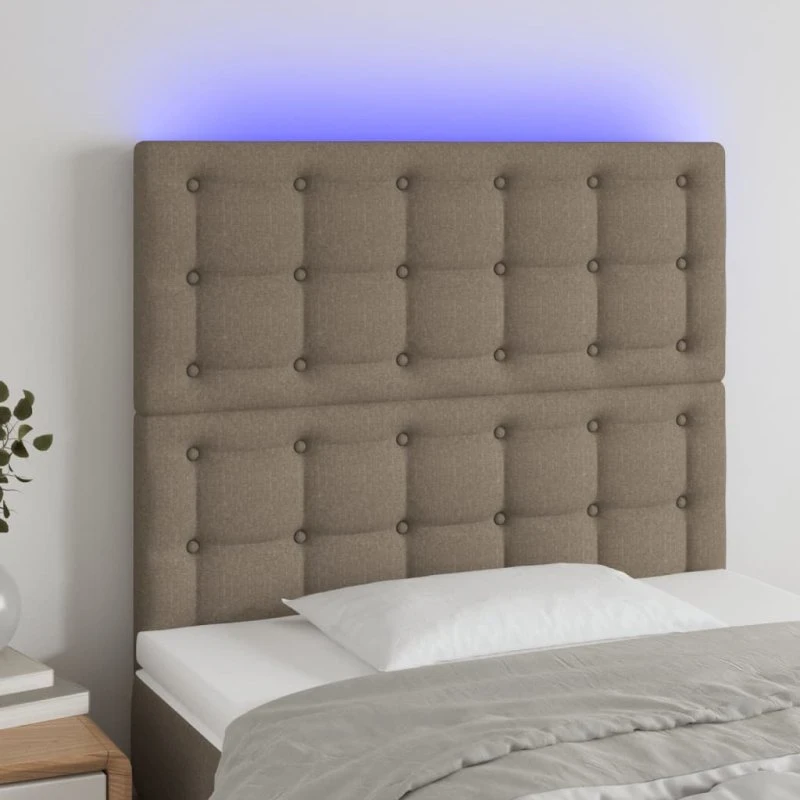 vidaXL sengegavl med LED, stof gråbrun 80x5x118/128 cm